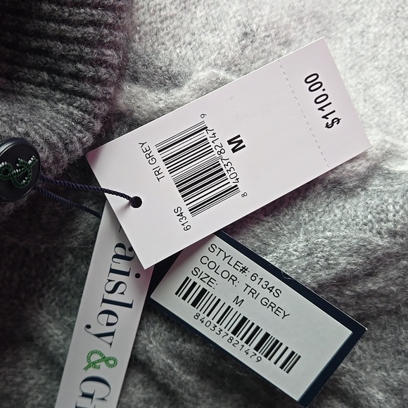 NWT Paisley & Gray TRICOLOR CABLE TURTLENECK Size M- TRI GREY - Picture 8 of 9